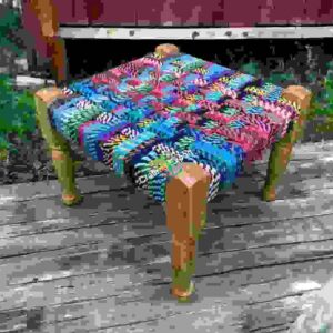 Traditional wood  pidha handwoven wooden charpai stool
