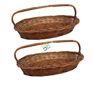 Bamboo Multipurpose Storage Basket Oval Handle ( Set of 2 )
