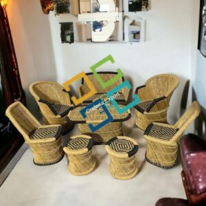 Bamboo Handmade Mudha Furniture (Set of 8) Chairs,Table Stools for living Areas of Home , Hotels , Resorts  Use