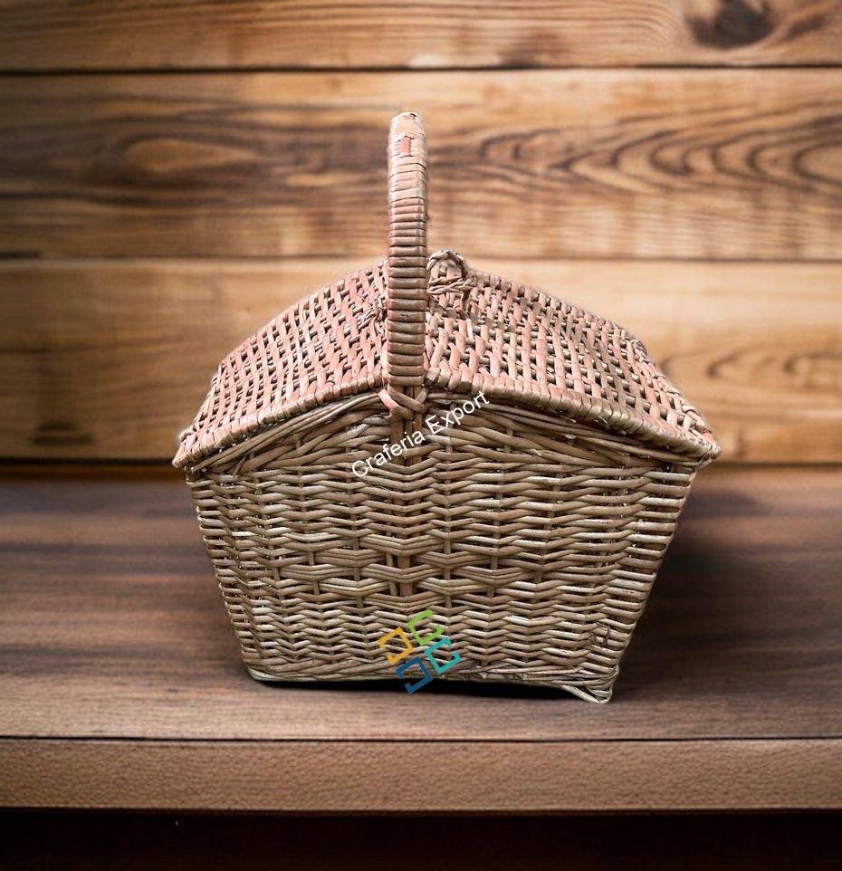 Eco-friendly Cane Laundry Picnic Basket / Rattan Wicker Storage Baskets - Brown color