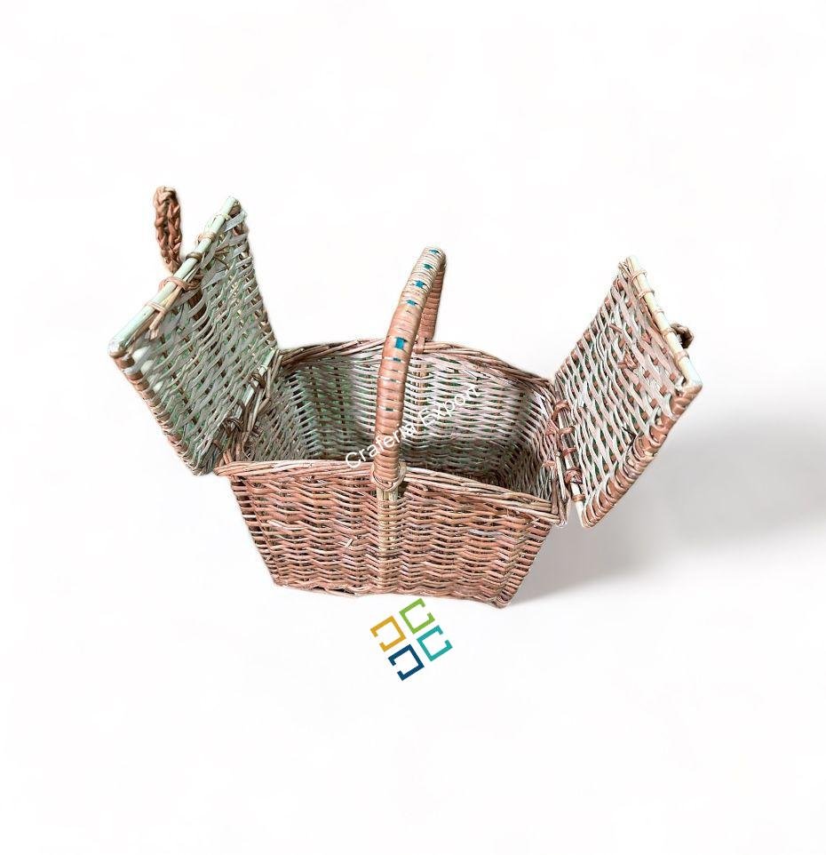 Eco-friendly Cane Laundry Picnic Basket / Rattan Wicker Storage Baskets - Brown color