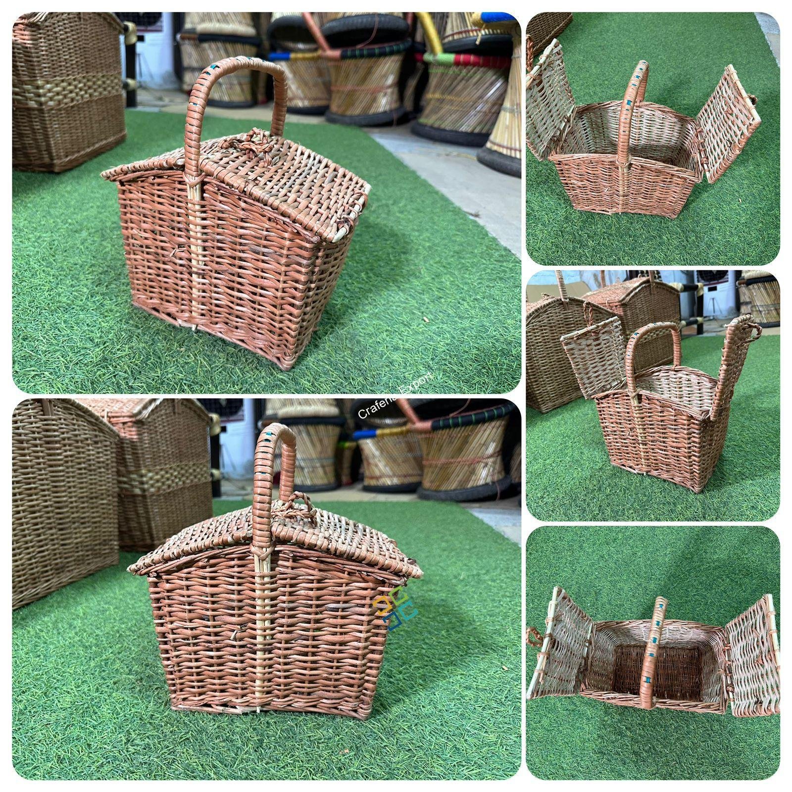 Eco-friendly Cane Laundry Picnic Basket / Rattan Wicker Storage Baskets - Brown color