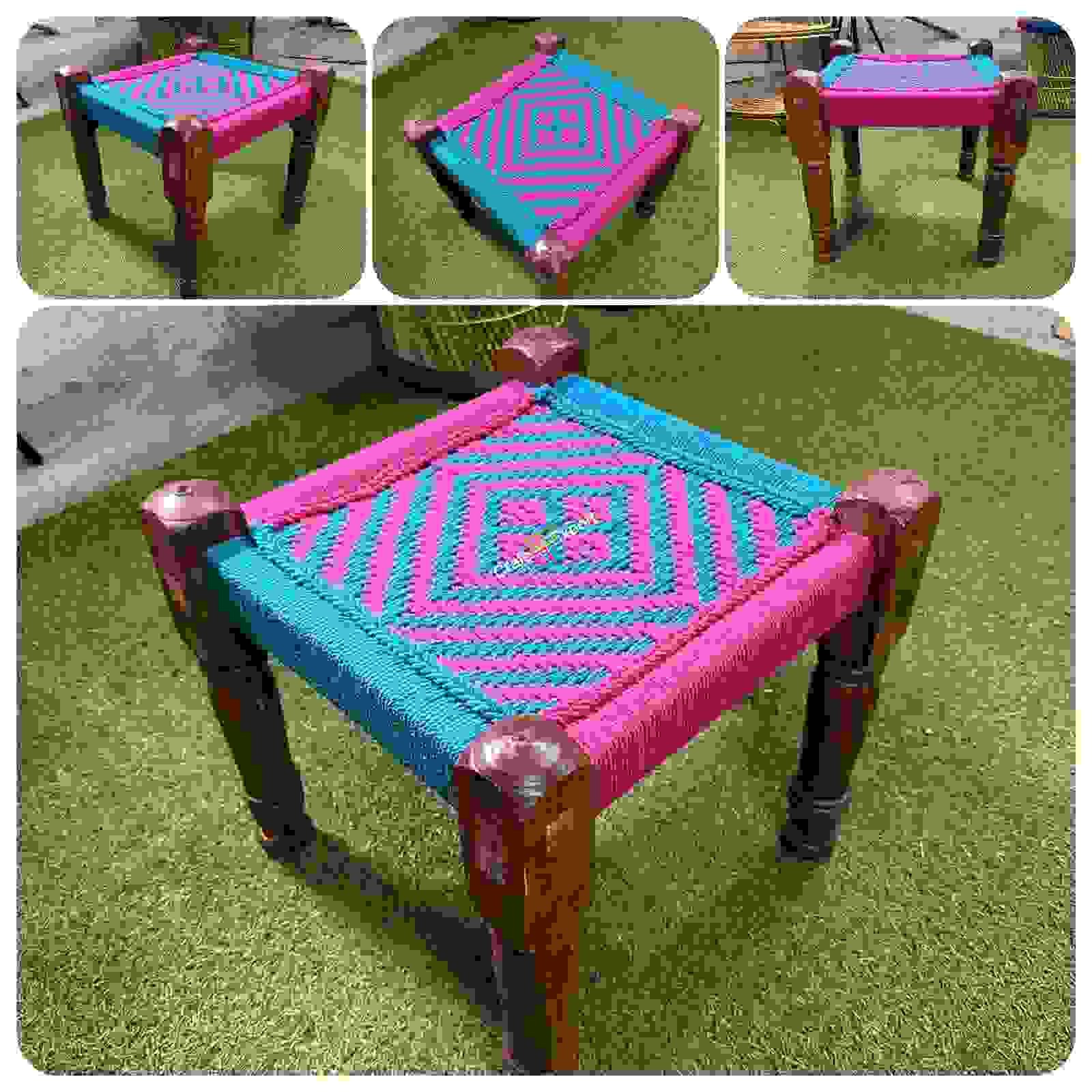 Wooden sheesham rope colourful pidha stools | small bench sitting for home decor, garden /Living room, party/hotel/restaurant/home decoration