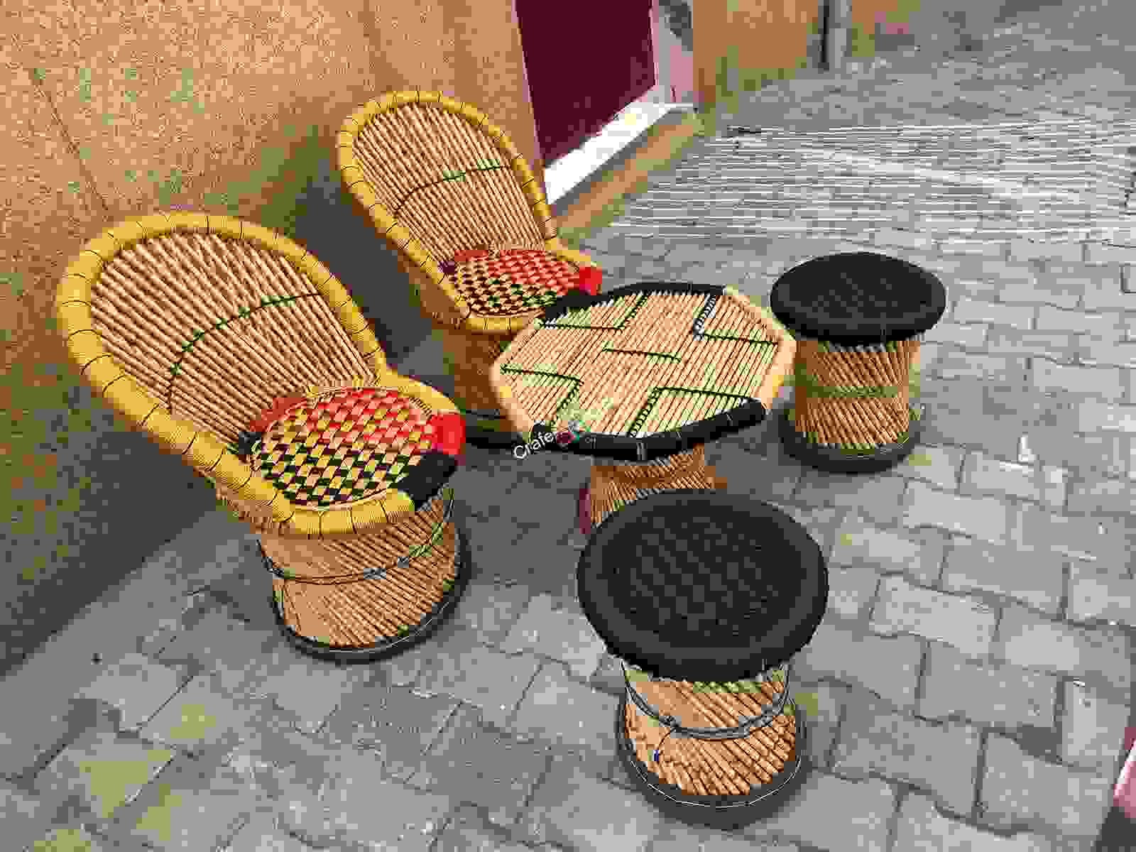 Bamboo mudda chairs table set for living room/ Office/ Balcony / Cafe Restaurants  set of 5