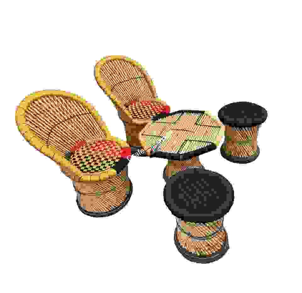 Bamboo mudda chairs table set for living room/ Office/ Balcony / Cafe Restaurants  set of 5