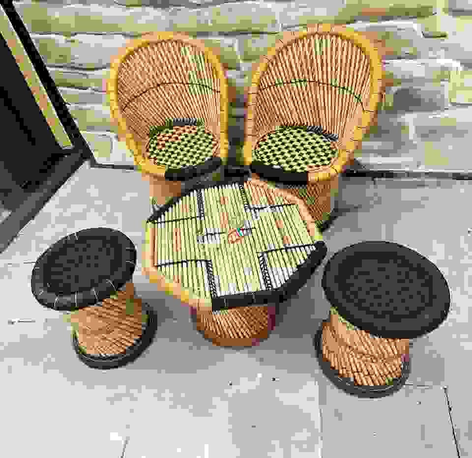 Bamboo mudda chairs table set for living room/ Office/ Balcony / Cafe Restaurants  set of 5