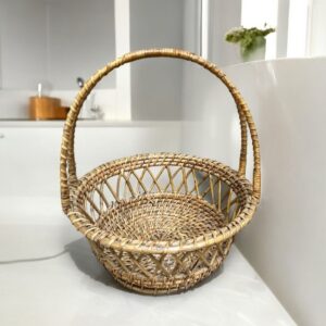 Bamboo Cane Storage Basket with Handle/ Wicker Gift Basket/ Tokari Pooja Basket/ Planter