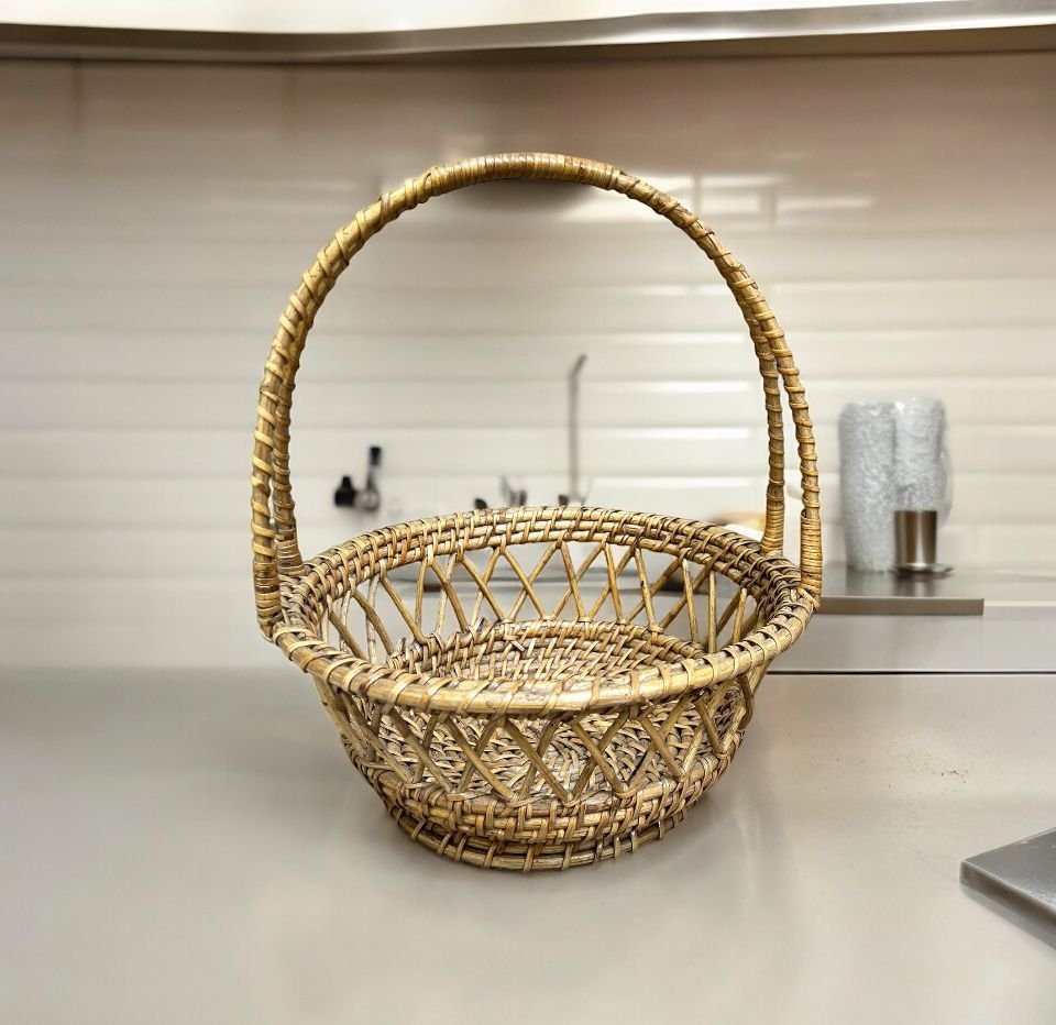 Bamboo Cane Storage Basket with Handle/ Wicker Gift Basket/ Tokari Pooja Basket/ Planter