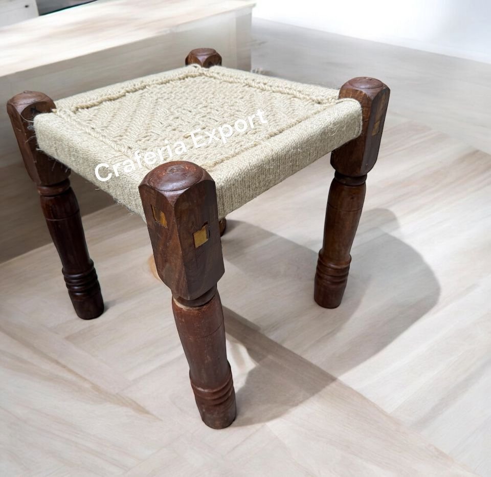 Handwoven sitting wooden pidha stool for oudoor/balcony/terrace/cafe/hotel