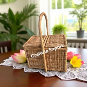 Rattan Wicker Picnic Basket | Cane Handle Storage Basket | Bamboo Closest Basket