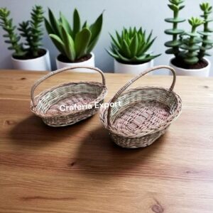 Handwoven Wicker Basket with Handle / Gift Hamper Baskets for multi-purpose use for home decor, gifts -size (14 by 10 inch , 16 by 11 inch)