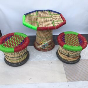 Natural bamboo mudha chair with handmade bamboo table