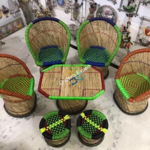 Bamboo Mudha /Mudda Large Chairs Stools with Table (Set of 7)