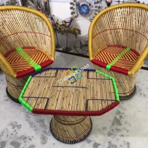 Cane Bamboo Mudha Chairs With Table Handmade For Indoor/Outdoor (xl-size)