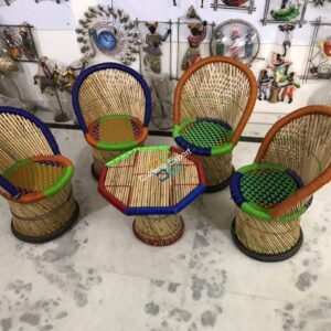 Bamboo Mudda Chairs Table Furniture set (Set of 5) medium size