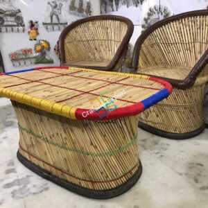 Handcrafted Extra-large Mudha chairs with table (set of 3)