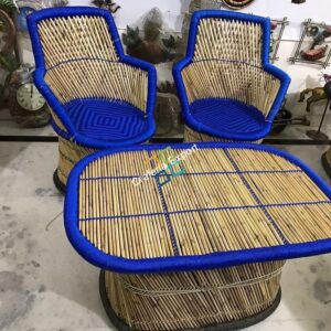 Blue Mudha Chairs handrest with Table (XL size) set of 3