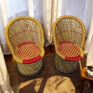 Hand Woven Natural Bamboo Mudha Chairs Set