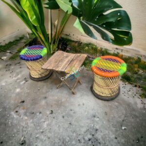 Bamboo Mudda Cane Stools for Indoor and Outdoor Furniture with folding wooden table