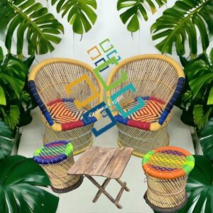 Bamboo cane Mudda chair folding table set for indoor and outdoor