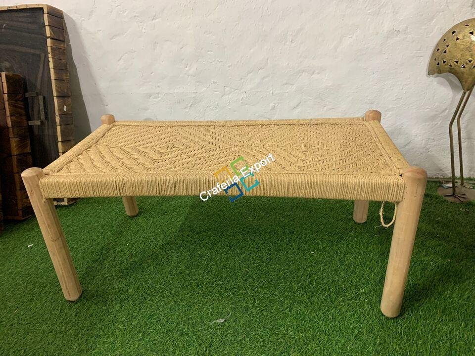 Small Charpai Bench with Bamboo Square Mudda Stools | Wooden Bench with Pidha Stools