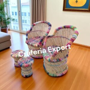 Bamboo Mudda Multicolor Chair Stool / Outdoor Armrest Chairs Mudda Set for Living Room / Restaurants / Hotels/  Events ( 2 XL chair  with Small Mudda)