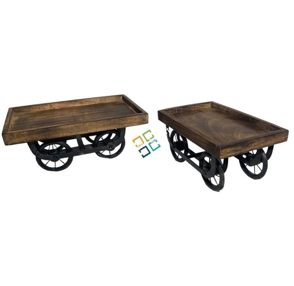 Wooden Serving Platter for Dining Table | Vintage Thela Trolley | Thela Serving Tray Snack Platter