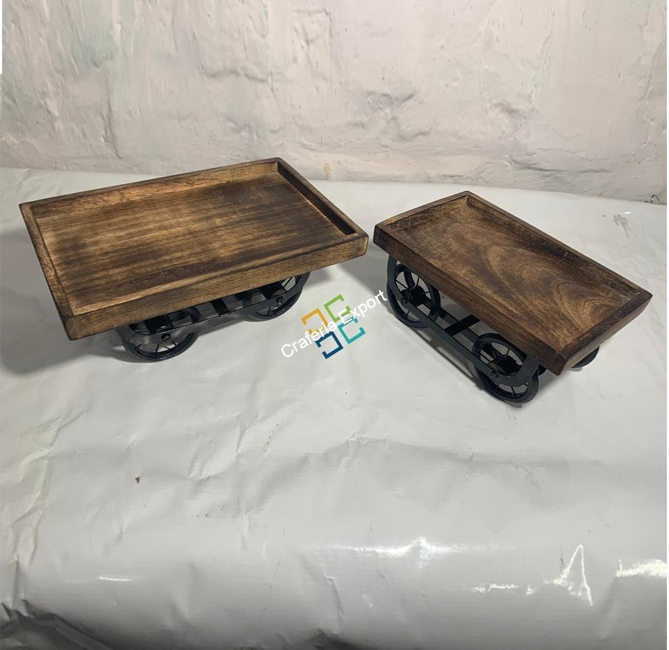 Wooden Serving Platter for Dining Table | Vintage Thela Trolley | Thela Serving Tray Snack Platter