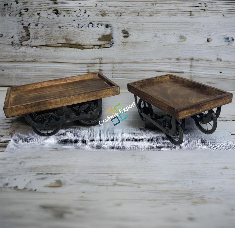 Wooden Serving Platter for Dining Table | Vintage Thela Trolley | Thela Serving Tray Snack Platter