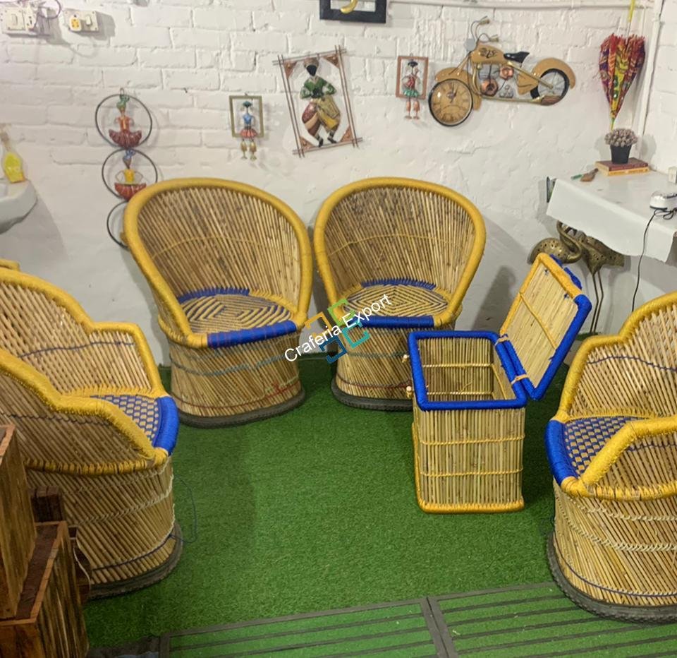 Modern Design Extra Large Size Bamboo Chairs (Set of 2) with Armrest Furniture for Living Area