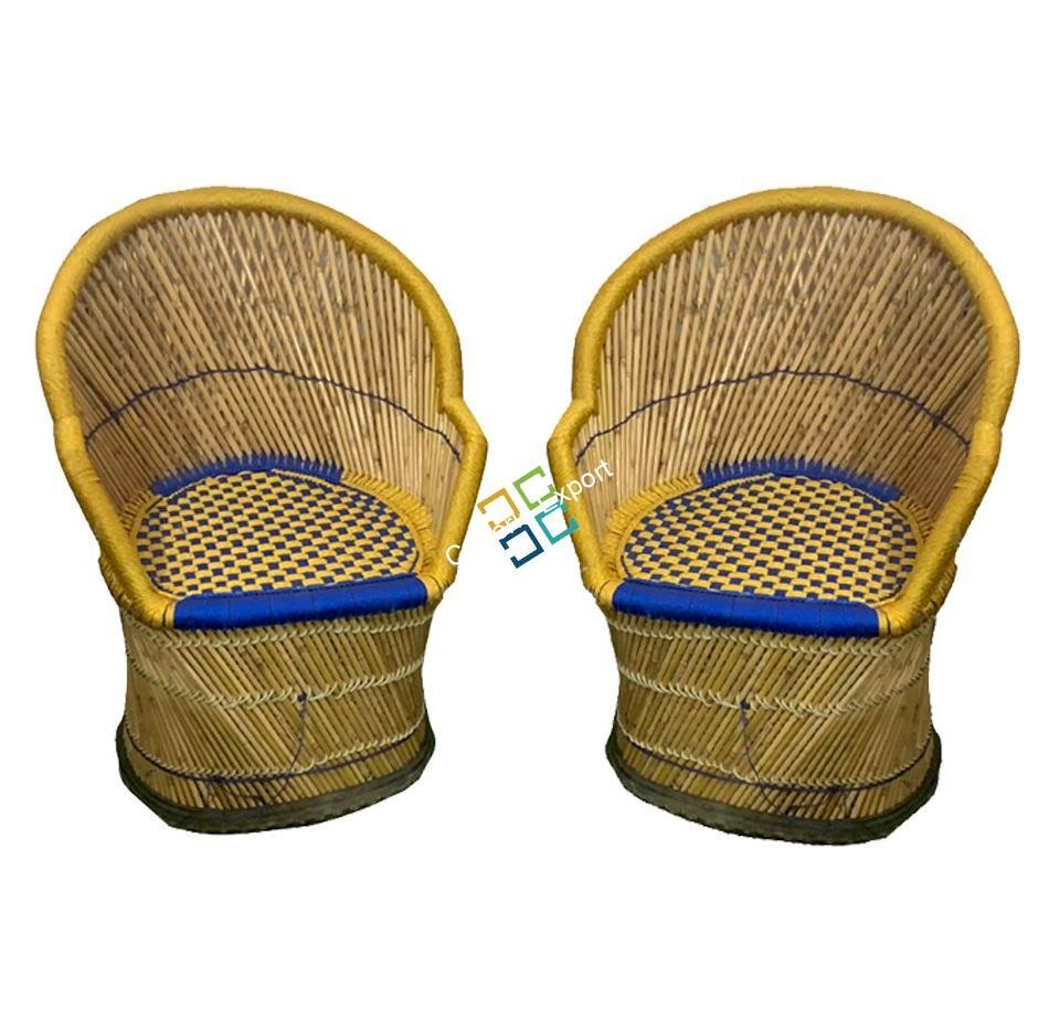 Modern Design Extra Large Size Bamboo Chairs (Set of 2) with Armrest Furniture for Living Area