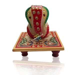 Lord Ganesh Multicolour Meenakari Ganesh Marble Pooja Chowki