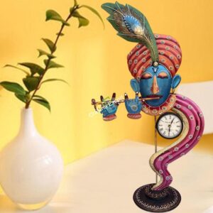 Multicoloured krishna table top clock/showpiece for home decor/office