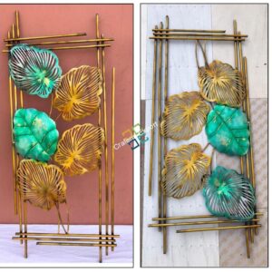 Luxury Green Golden Leaf Wall Hanging Frame for Decor Home/Living room( set of 2)