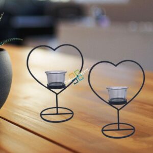 Heart Shape Metal Table Top T-Light Candle Holder Stand (Set Of 2)