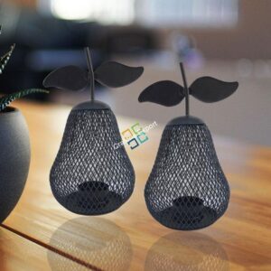 Pear Cage Shape Metal Table Top T-Light Candle Holder Stand (set of 2)