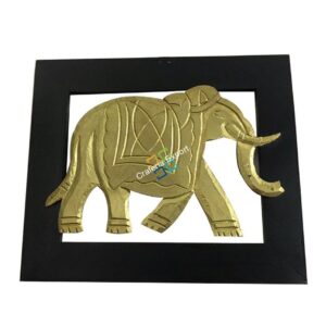 wooden frame of brass elephant for wall decor