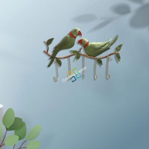 Metallic Parrot Couple Sitting Key Holder For Wall Decor/Gift Item