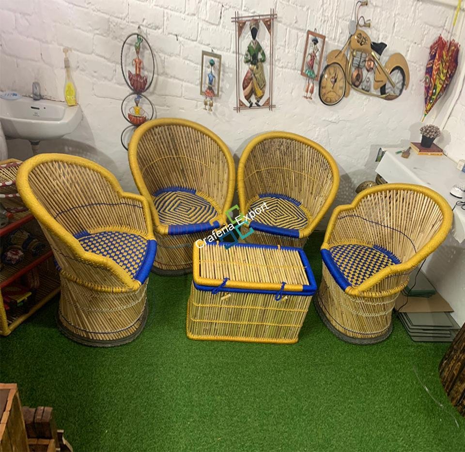 Modern Design Extra Large Size Bamboo Chairs (Set of 2) with Armrest Furniture for Living Area